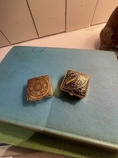 Vintage Ornate Engraved Gold Tone Pill Box / Trinket Box Lot of 2 Damascene