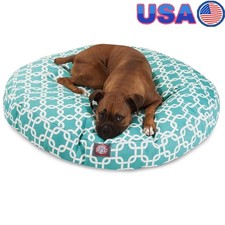 Round Dog Bed Outdoor Indoor Zippered Slipcover Water Resistant Plush Fiberfill