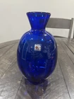 Blenko Glass Cobalt Blue 9” Vase Sticker Handblown Vtg