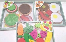 Wooden Play Food Set Of 28 Pcs Hamburger Fruit  Veg Breakfast Pretend Kitchen