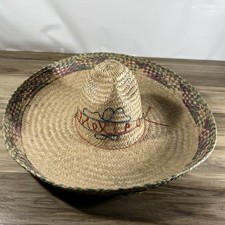 Vintage Large Mexican Palm Straw Sombrero Hat Cinco De Mayo Party Hat