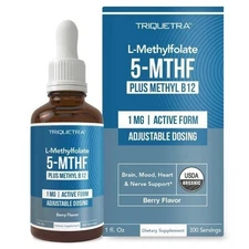 L-Methylfolate (1mg) Plus Methyl-B12 (300 Servings)- Active 5-MTHF Form,Organic