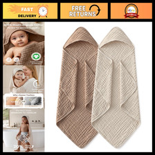 Hooded Baby Towels 2 Pack - 100 Organic Cotton Muslin Bath Towels for Infants,