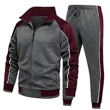 Men Tracksuit Set Full-Zip Sweatshirt Jogger Sweatpants Warm X-Large Tz49-gray