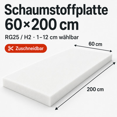 Schaumstoffplatte 60x200 cm RG25 H2 Matratze Camper Sitzpolster DIY zuschneidbar