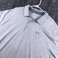 Under Armour Shirt Mens 2XL Gray Solid Short Sleeve Golf Polo HeatGear Loose