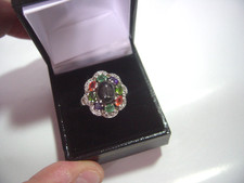 incredible Solid Silver Ring-superb genuine fantastic stones Size n 1/2 quality