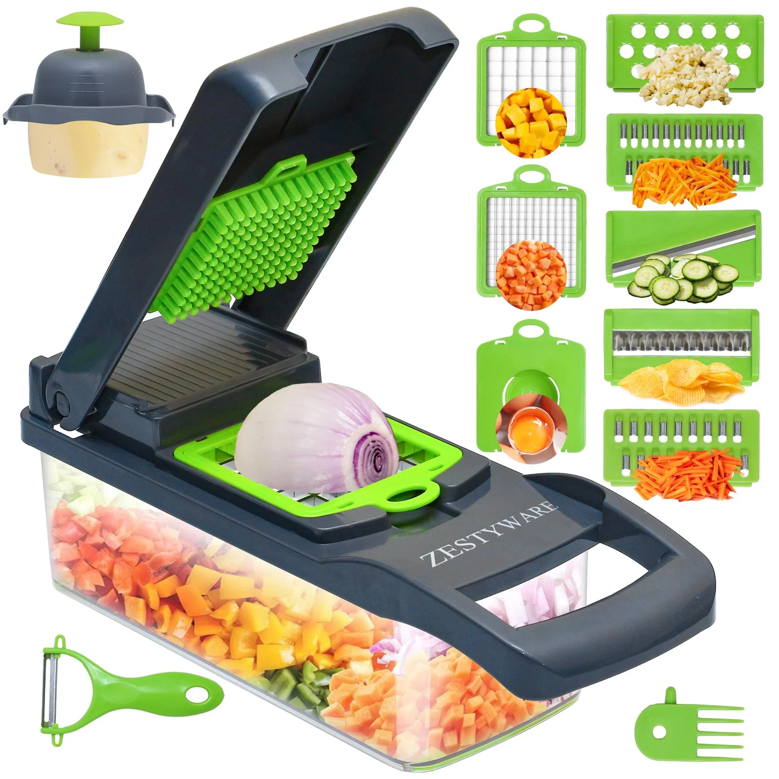 16-in-1 Vegetable Chopper Onion Dicer Mandoline Slicer 7 Blades Food Cutter Gray
