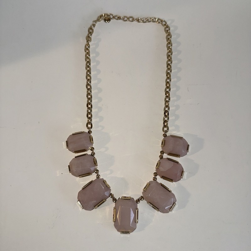 Talbots Statement Fashion Necklace Gold Tone Pink Quartz Tone Cute!