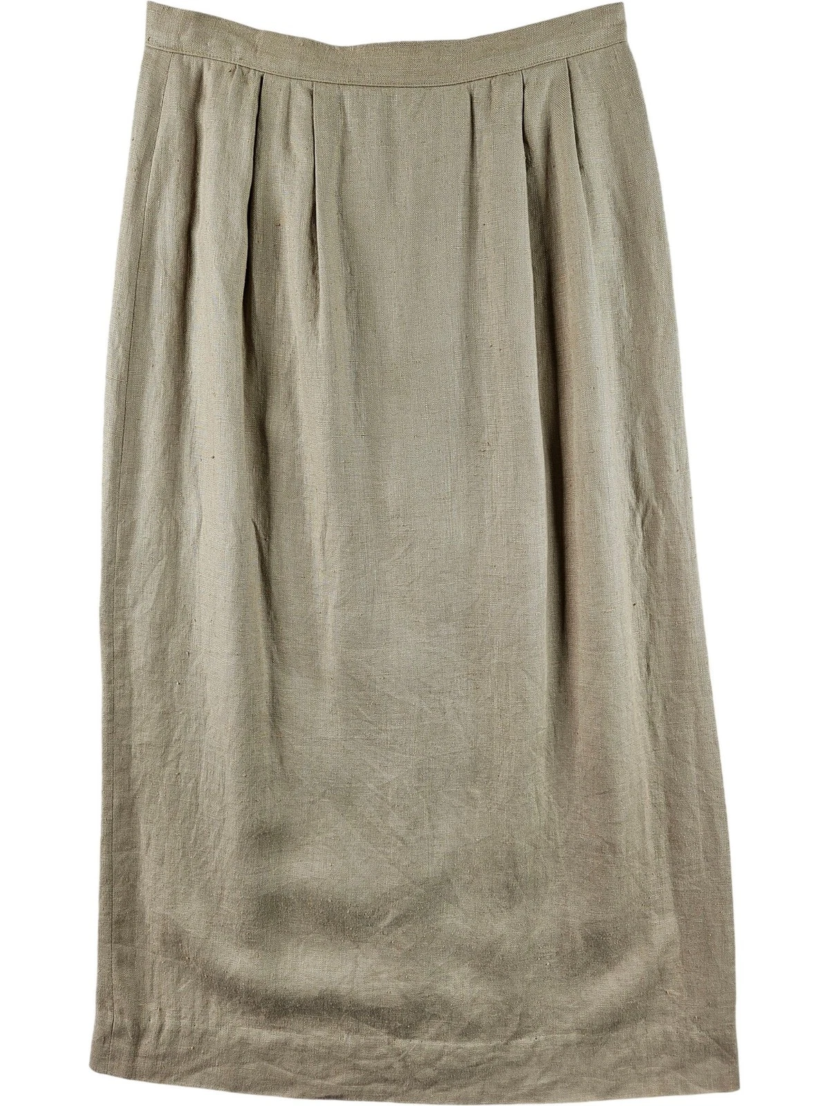 Vintage Liz Claiborne Womens Linen Midi Skirt Beige Size UK 6 US 4