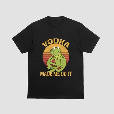 Lustiges T-Shirt Wodka Made Me Do It Kermit Cartoon Retro Alkohol Wein Bier Top 001