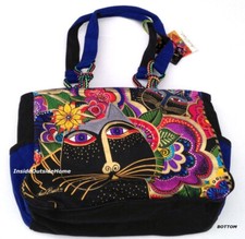 Laurel Burch Carlottas Cat Medium Large Tote Companion Bag Outer Pockets New