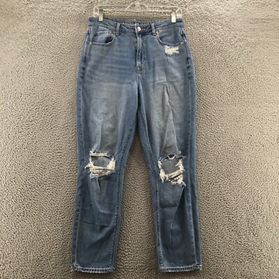 American Eagle Mom Jeans Womens 8RBlue Denim Distressed Hi-Rise