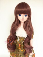 1/8 1/6 1/4 1/3 Uncle BJD Wig Long Curly Doll Hair Neat Bangs Chestnut Brown AOD