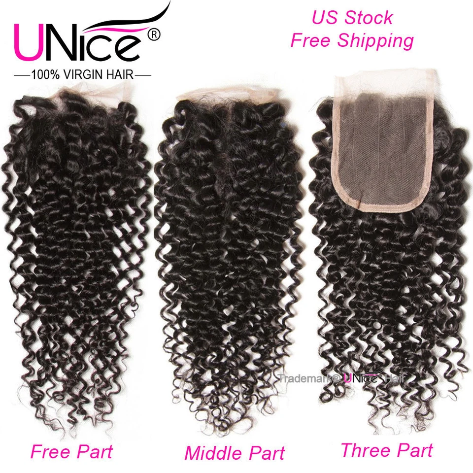 UNICE 8A Cabello Humano Rizado Brasileño 3 Paquetes con Cierre de Encaje Extensiones de Cabello Foto 3 de 4