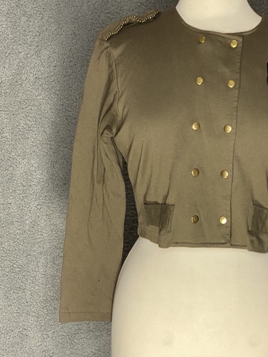 J California Women Size S Olive Green Military Style Jacket Cropped Epaulet Soft - Picture 7 of 12
