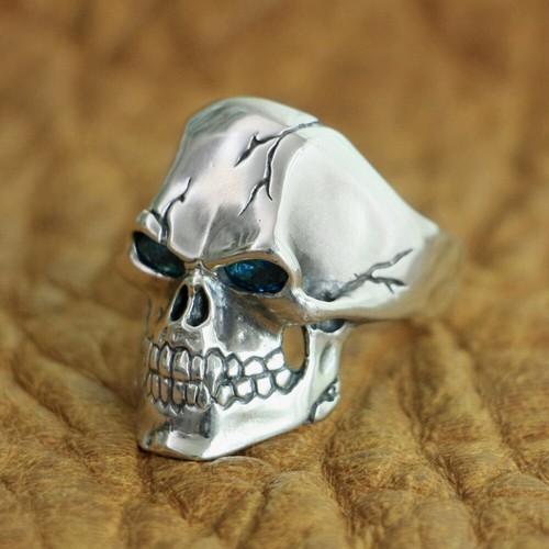 925 Sterling Silver CZ Eyes Skull Ring Mens Biker Rock Punk Ring TA131A US 7~15 - Picture 3 of 30