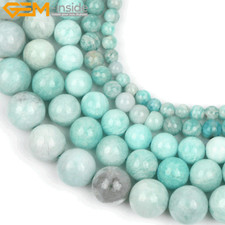 Round Natural African Blue Amazonite Gemstone Charm Beads For Jewelry Making 15"