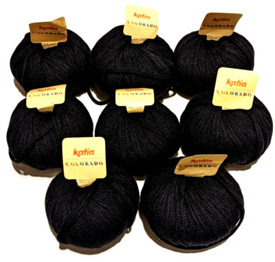 8 balls of KATIA COLORADO tubular SPANISH soft wool blend yarn #2 Carbón Black