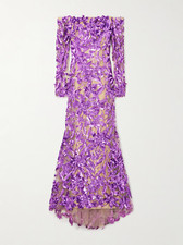 $12,990  NEW 2024 Oscar  de la Renta Off Shoulder Sequined Tulle Gown Purple 0 2