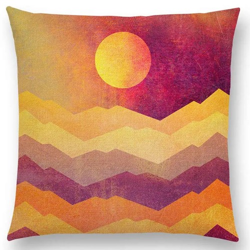 Sunrise And Moon Dreamy Peaks Colorful Mountains Abstract Triangle Cushion Cover - Picture 29 of 49