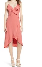 Leith Womens Dress Flounce Wrap Midi Length Coral Size XL 1130