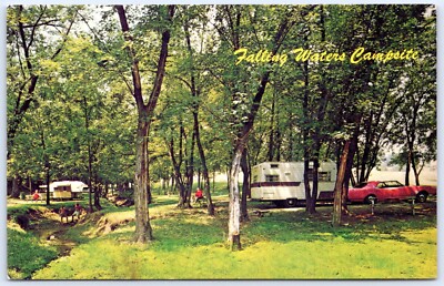 Postcard WV Falling Waters West Virginia Falling Waters Campsite Trailers C03