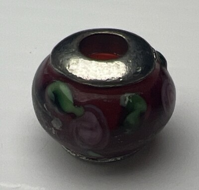 925 Sterling Silver Retro Slide Charm Murano Glass Bubble Bead Red Pink Roses
