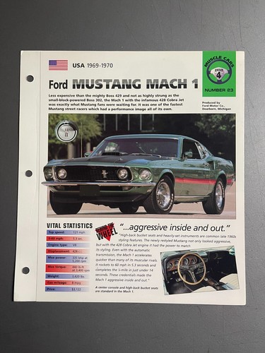 1969 - 1970 Ford Mustang Mach 1 Coupe IMP "Hot Cars" Spec Sheet Folder Prospekt
