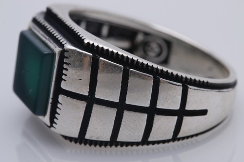 Turkish Style Handmade Jewelry Square Dark Emerald 925 Sterling Silver Men's Rin - Picture 4 of 9