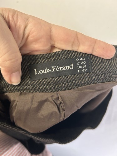 LOUIS FERAUD Brown Herringbone Virgin Wool Women Skirt Size 10 Apron Pockets VTG - Picture 11 of 11