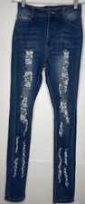FASHION NOVA WOMEN'S PANTS HIGH RISE RIPPED SKINNY JEANS DENIM DARK BLUE SIZE 7