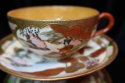 ANTIQUE JAPANESE MORIAGE GEISHA GIRL EGGSHELL RARE 16 PIECE COFFEE SERVICE - Picture 14 of 24