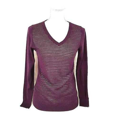 The Limited Sweater Womens PM Purple Wool Open Weave Minimalist Work Officecore - Picture 8 of 13