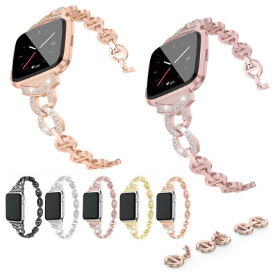 For Fitbit Versa 3 & Sense Bling Rhinestone Metal Watch Wrist Band Strap