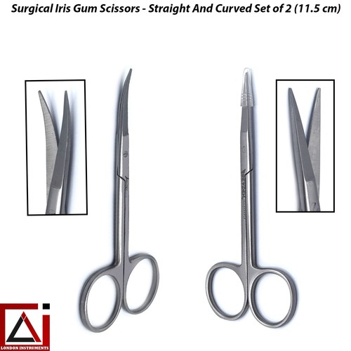 Beaden® Forbici per Tessuti Iris Artigianali Chirurgici Punto Gomma Dritto e Curvo X2   - Foto 1 di 7