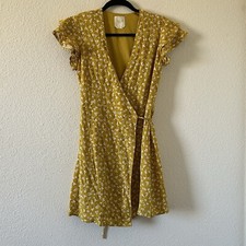 Harper Heritage True Wrap Dress Women’s XSmall Yellow Leaf Print Feminine