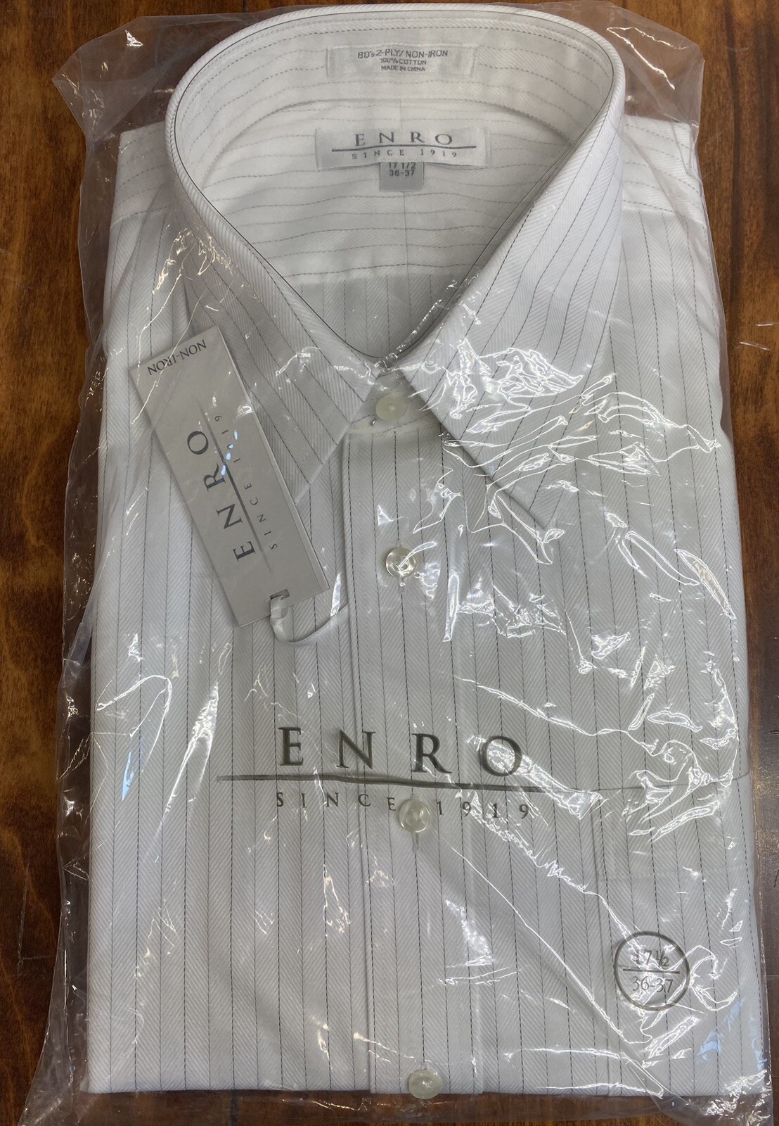 ENRO men's dress shirt noniron 17 1/2 36/37 White Herringbone w