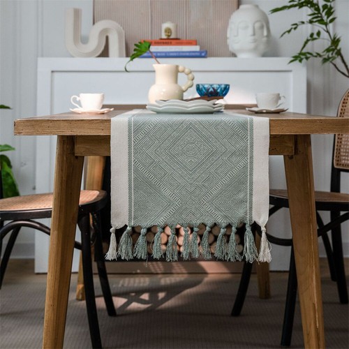Jacquard Tassel Table Runner for Dining Room Kitchen Party Home Decor Tablecloth - Picture 20 of 56