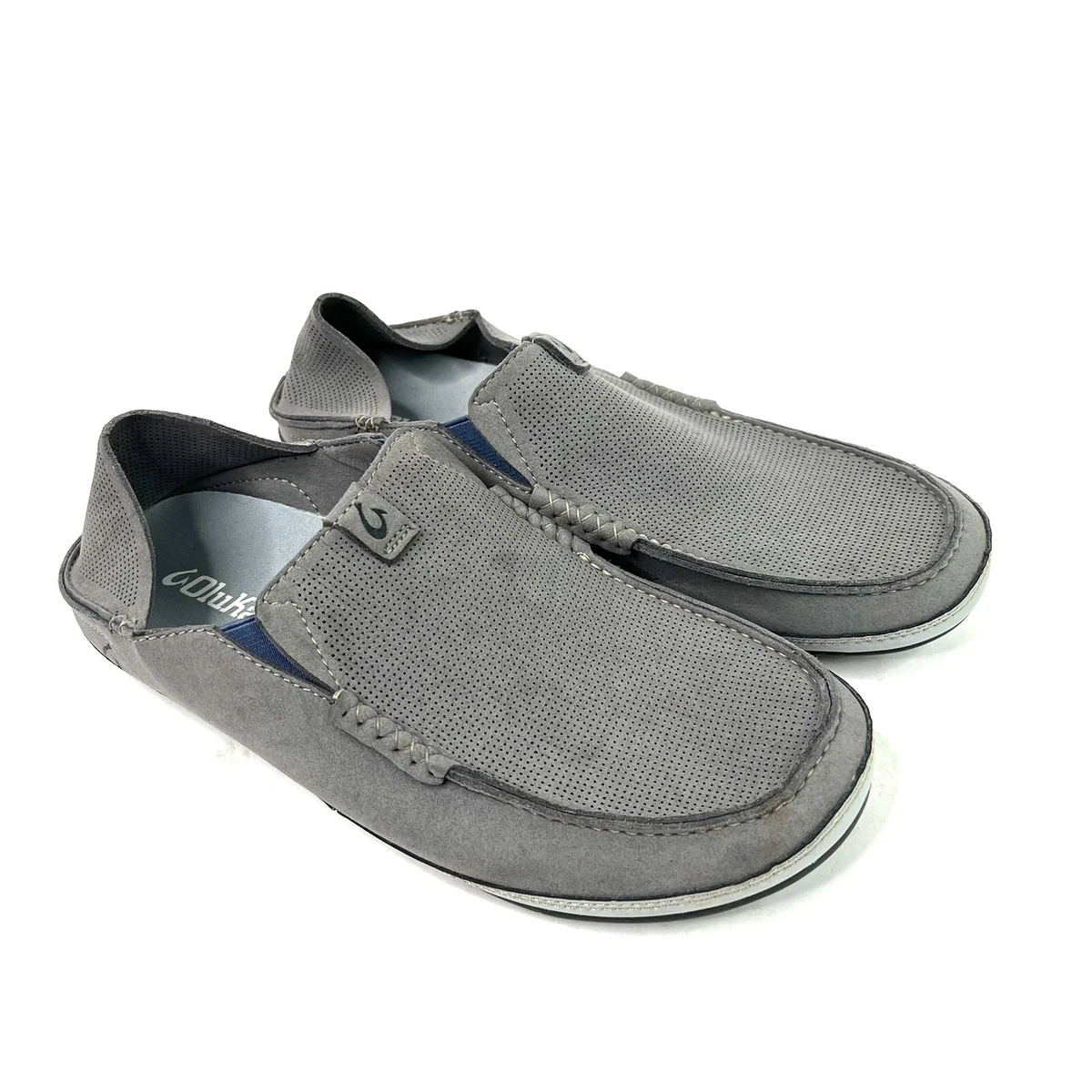 Mens OluKai Kauwela Gray Synthetic Casual Slip On Loafers Size US 8