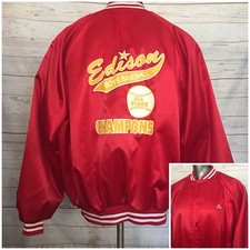VTG AUBURN Red Baseball Shiny Satin Varsity Jacket Size 2XL Edison Made in USA