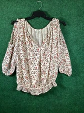Max Studio Blouse Medium Ditsy Floral Ruffle Cottage Fairy Cold Shoulder Boho