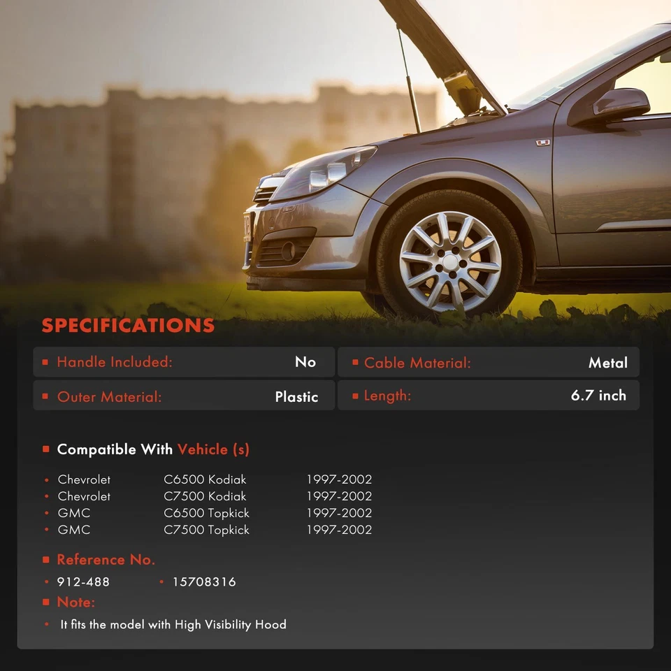 Cabo de liberação do capô para Chevrolet C6500 C7500 Kodiak GMC C6500 Topkick 1997-2002 - Imagem 2 de 4
