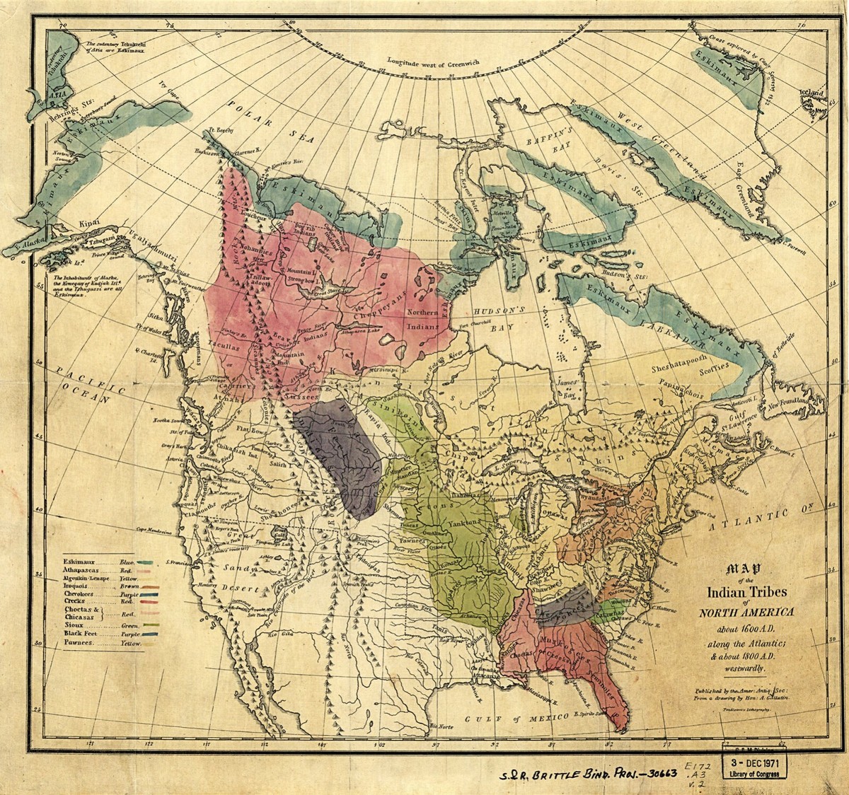 1836 Map North American Indian tribes 1600 A.D. Native Poster Art