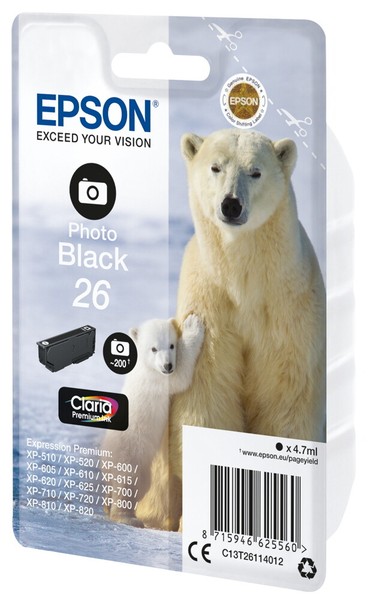 Epson Druckerpatrone Tinte 26 T2611 Pbk Photo Black, Photo Schwarz-image