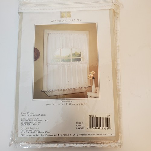 CHF Battenburg One Tailored Valance 60" W x 14" L Ecru Beige Curtain - Picture 2 of 8