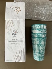 Chic & Tonic Cup Set of 4 Drinking Cups Blue/White Melamine BNIB