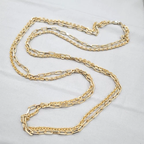 Vintage Double Chain Necklace Gold tone West Germany 48 in Costume Jewelry