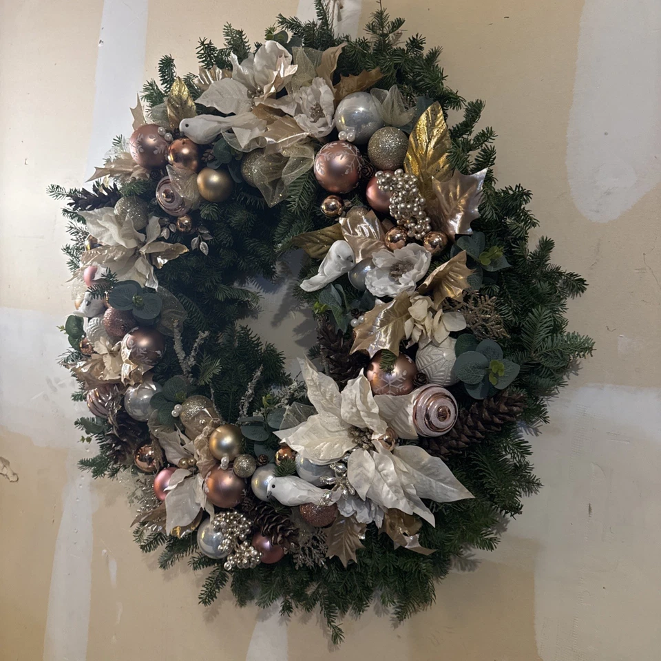 Handmade Luxury Christmas Wreath Champagne Rose Gold & Pearl Large Premium Decor - Image 3 of 4