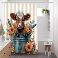 Cute Calf Shower Curtain Highland Cow Farm Animal Farmhouse Western Cattle Bull